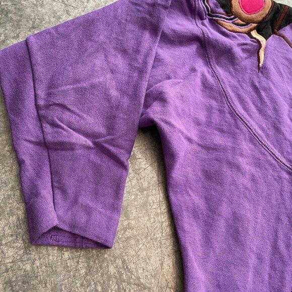 Vintage 80s Embroidered Geometric Patch Graphic Long Sleeve Shirt Purple S/M - Picture 5 of 12